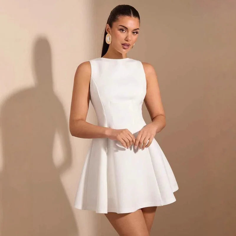 Solid-color A-line Sleeveless Slim-fit Elegant Tea Party Dress